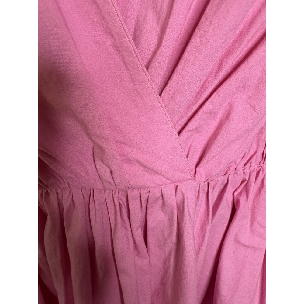 ARIAS NY Size 6 Pink Midi Dress Puff Sleeves‎ Gathered V Neck $795 Shower Baby - Picture 4 of 12